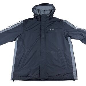 Vtg Nike Men's Silver Tag Black Hooded Heavyweight Winter Coat Jacket Y2K 90's L